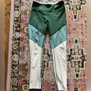 Forest Green and Pink Outdoor Voices Colorblock Springs 7/8 Length Leggings M